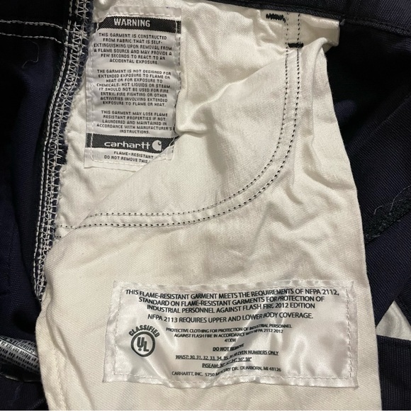 NWT Men’s Carhartt Flame Resistant Midweight Canvas Loose Fit Pant Navy 42 X 30 - Picture 15 of 15